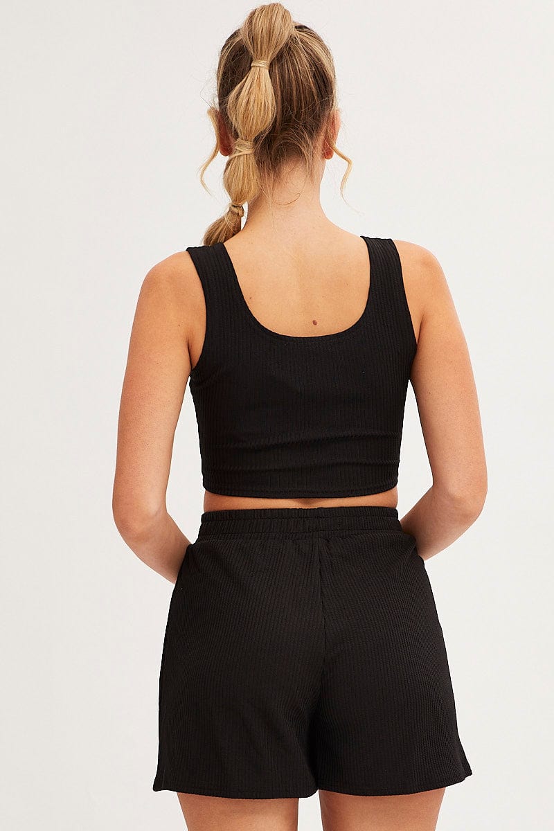 Black Rib Jersey Crop And Shorts Set
