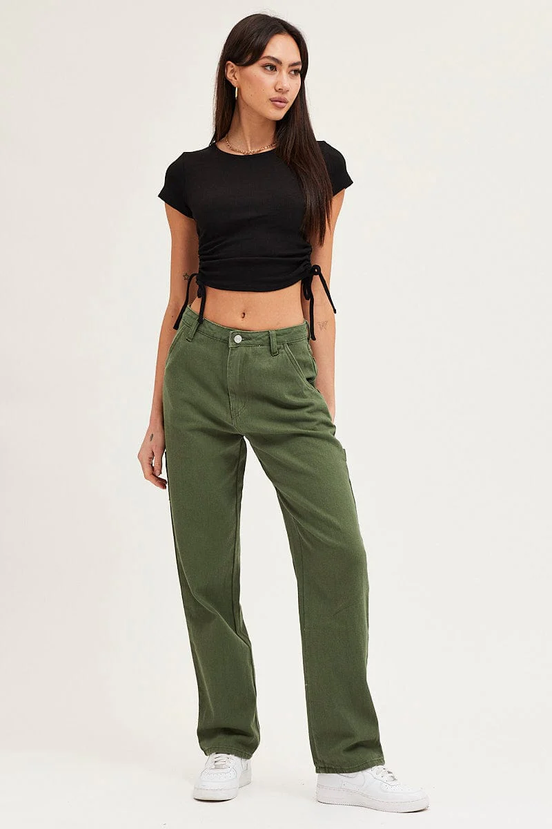 Green Carpenter Denim Jeans High Rise