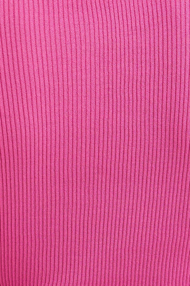 Pink Knit Top Long Sleeve Round Neck