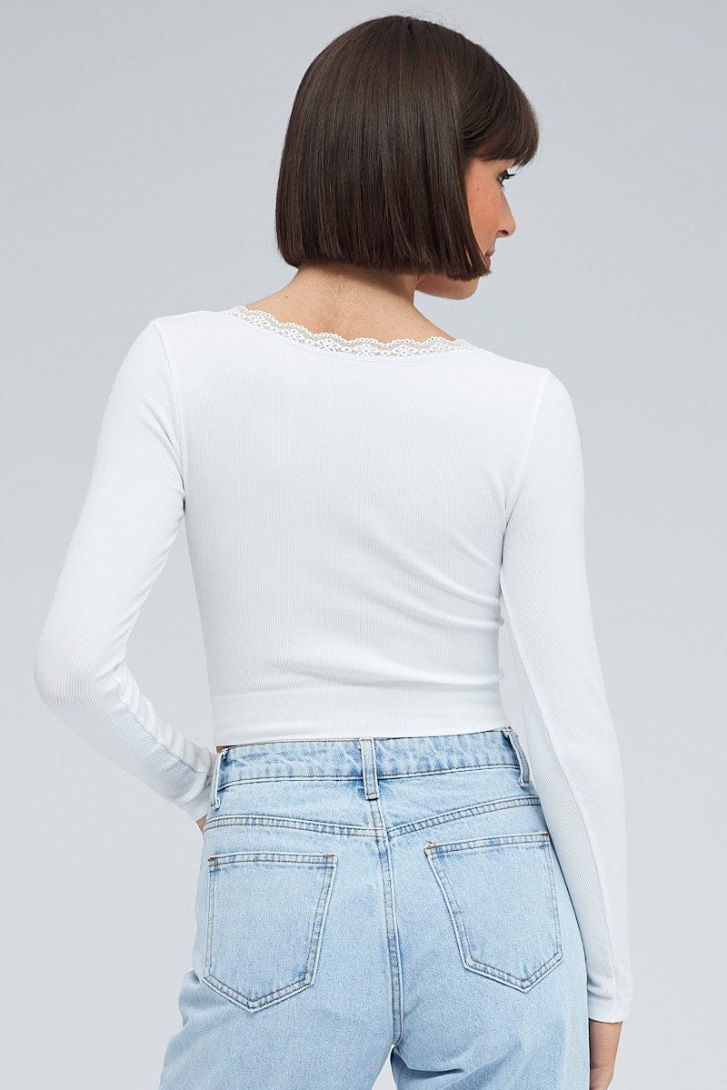 White Top Long Sleeve Round Neck Seamless
