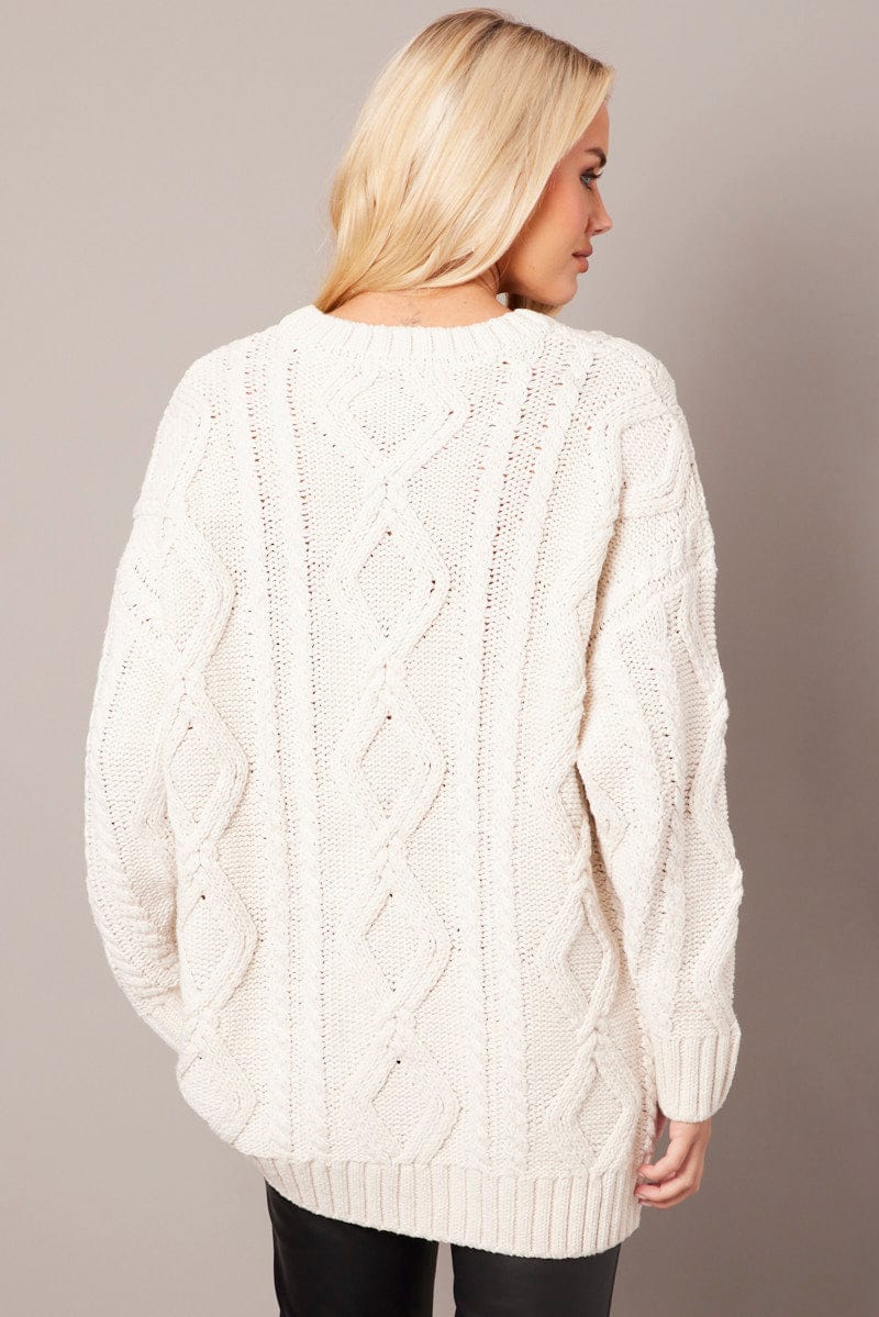 White Cable Knit Top Long Sleeve Longline