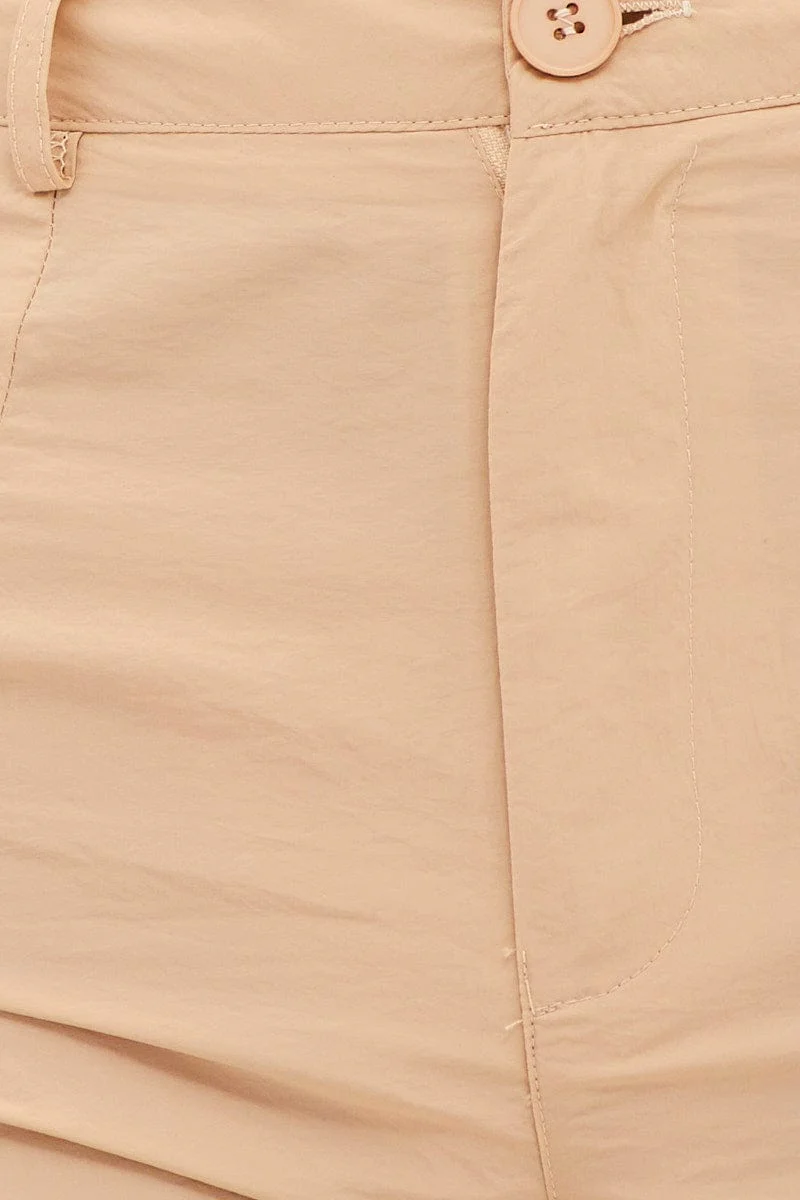 Beige High Rise Wide Leg Cargo Pants