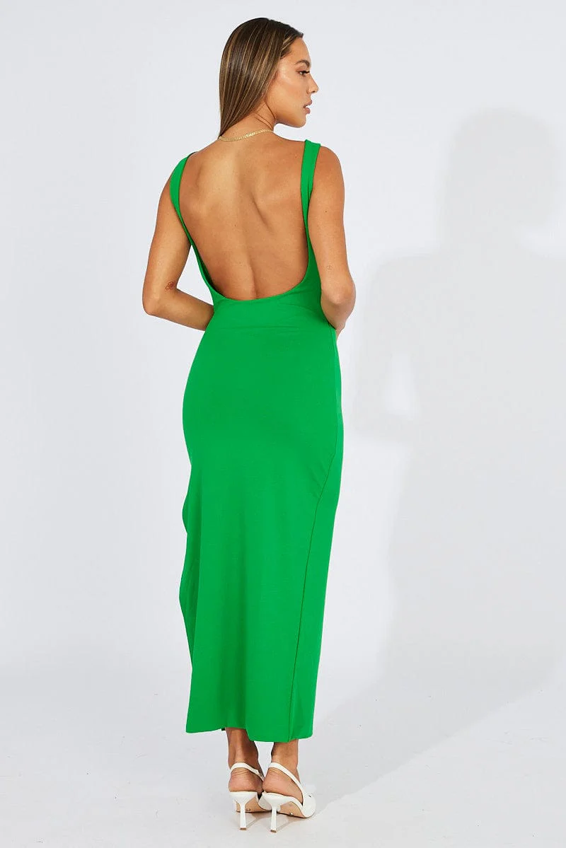 Green Supersoft Bodycon Dress Open Back