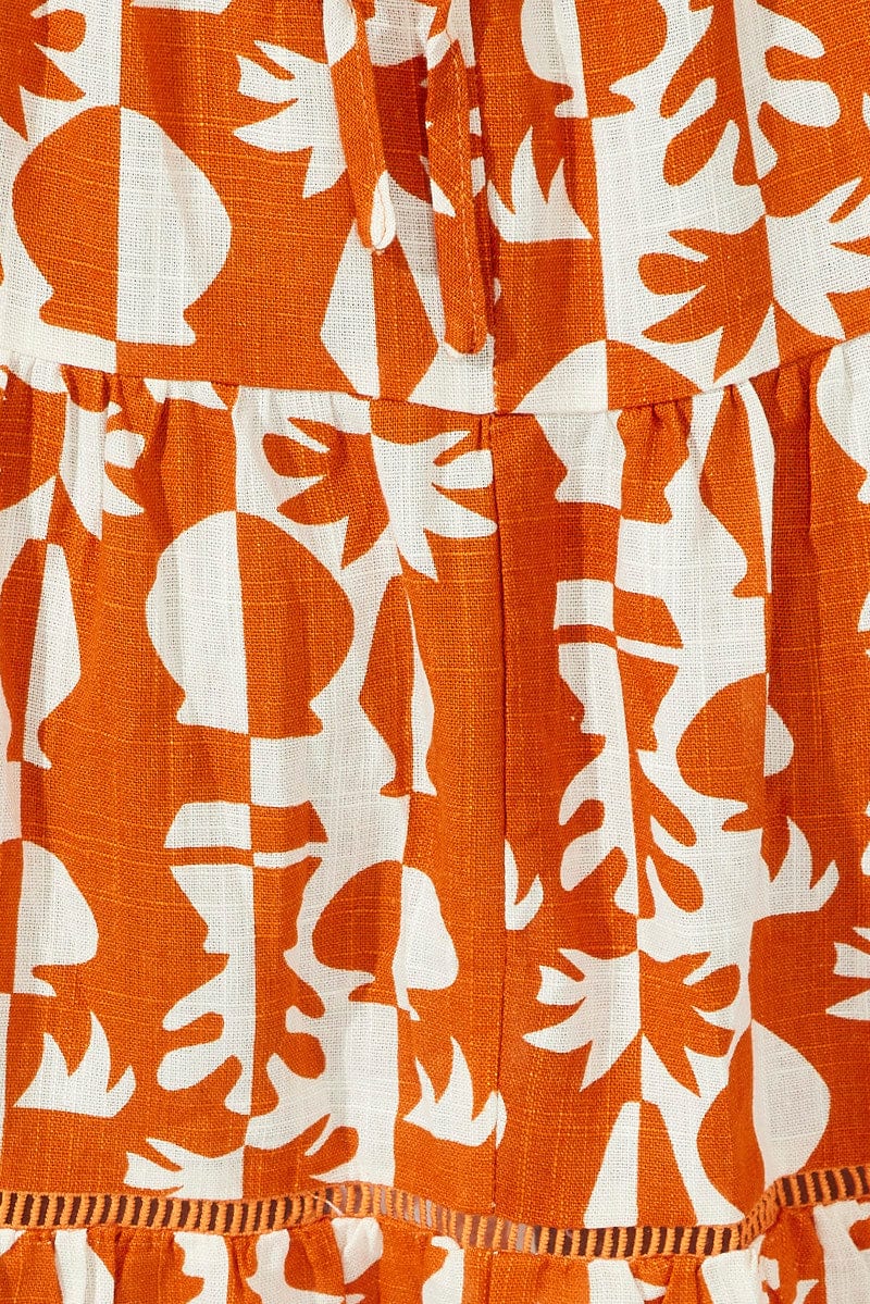 Beige Abstract Tiered Swing Dress Mini