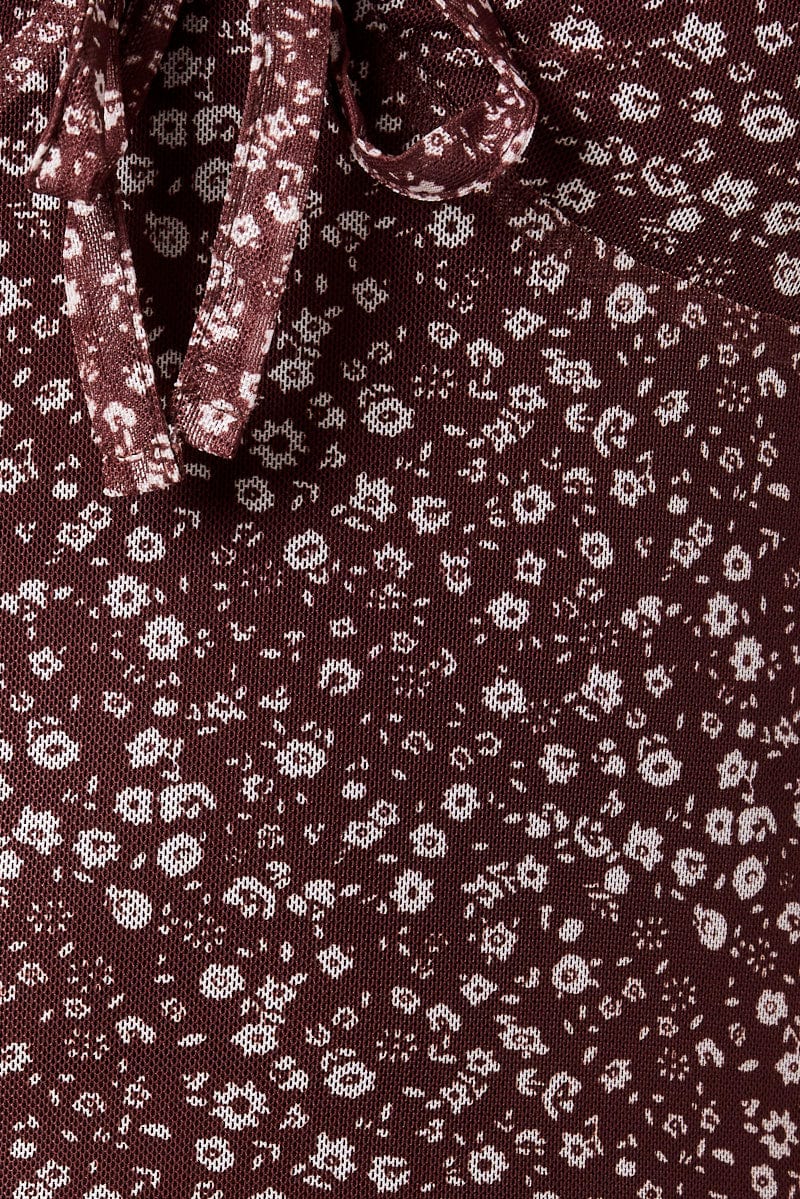 Brown Ditsy Mesh Top Short Sleeve