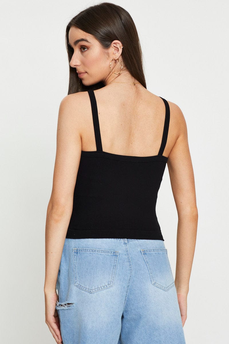 Black Singlet Top Sleeveless Seamless
