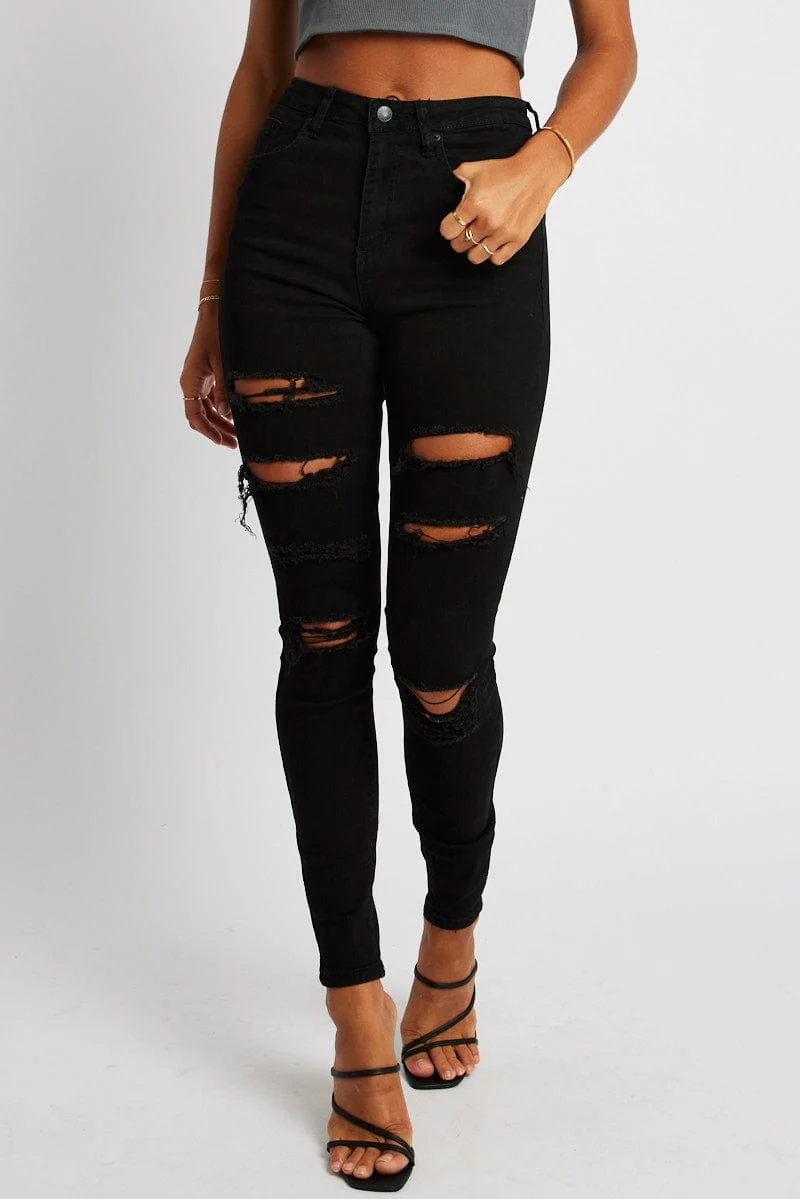 Black Ripped Skinny Jean High Rise