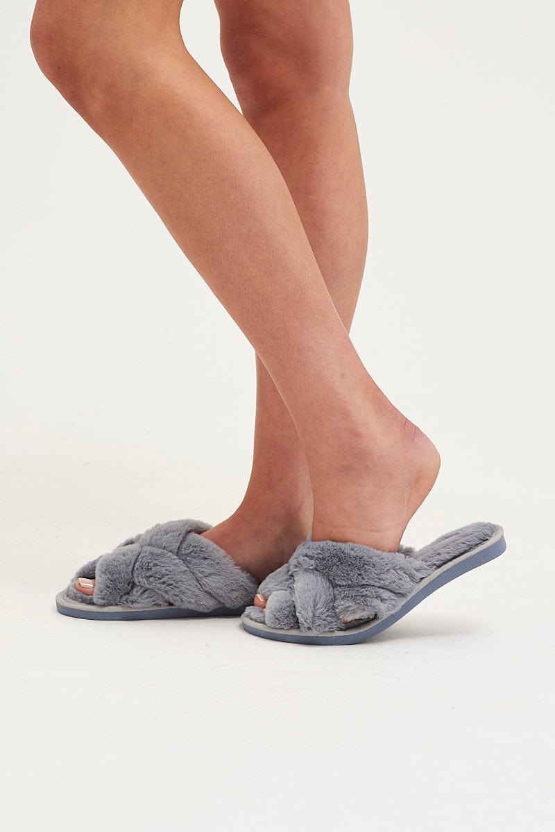 Grey Faux Fur Slippers