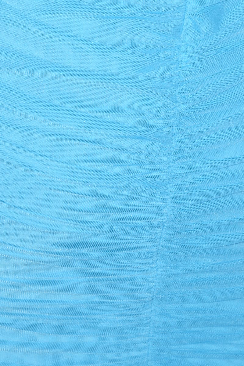 Blue Midi Dress Bodycon Ruched Mesh