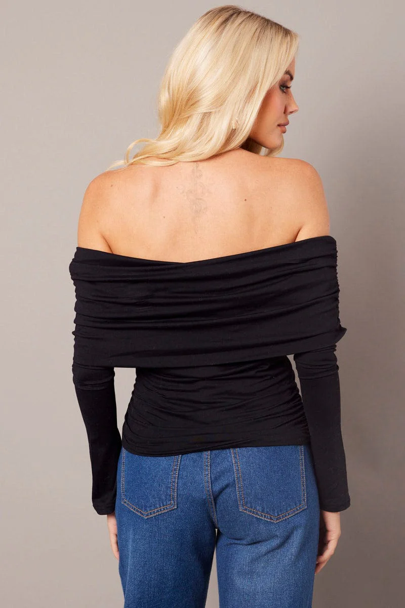 Black Off Shoulder Top Long Sleeve