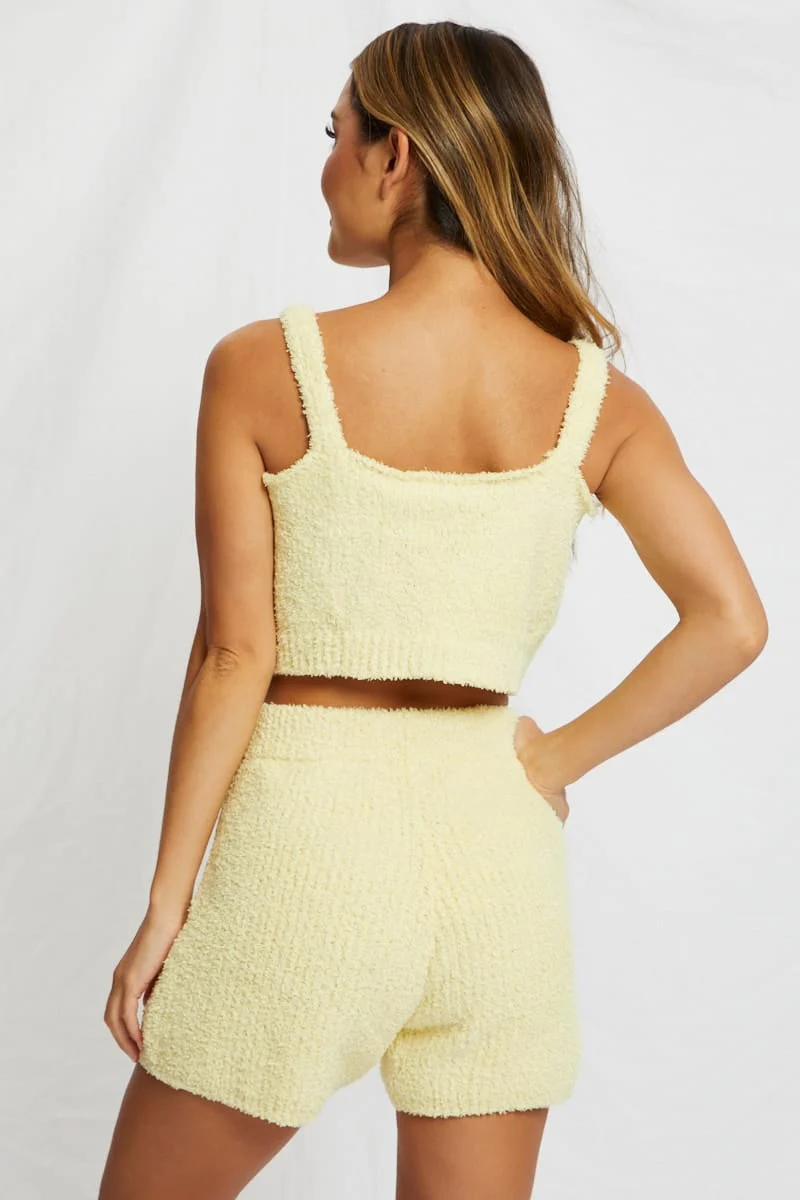 Yellow Fluffy Crop Singlet