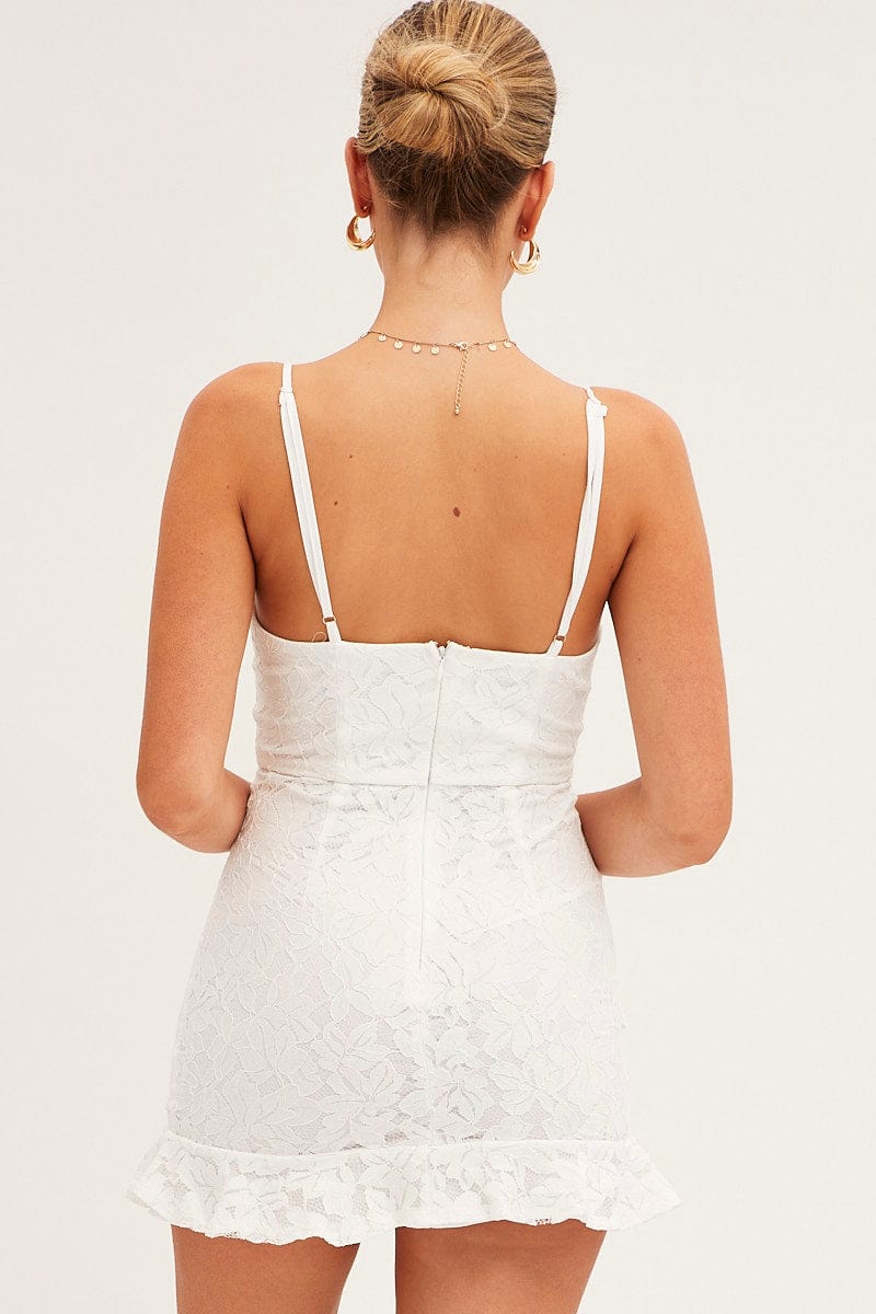 White Bodycon Dress Sleeveless Mini V-Neck Lace
