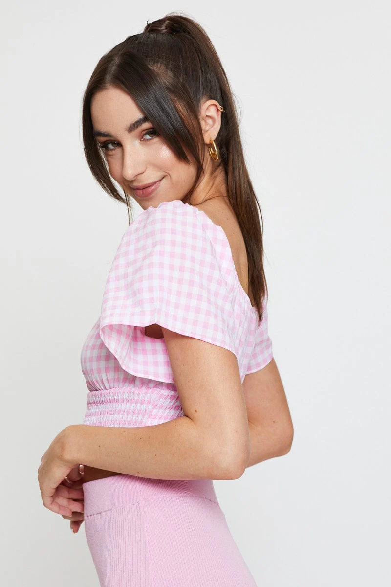 Check Crop Top Off Shoulder