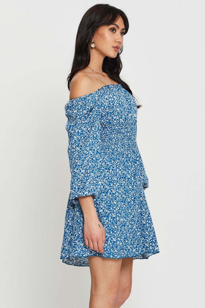 Print Mini Dress Off Shoulder