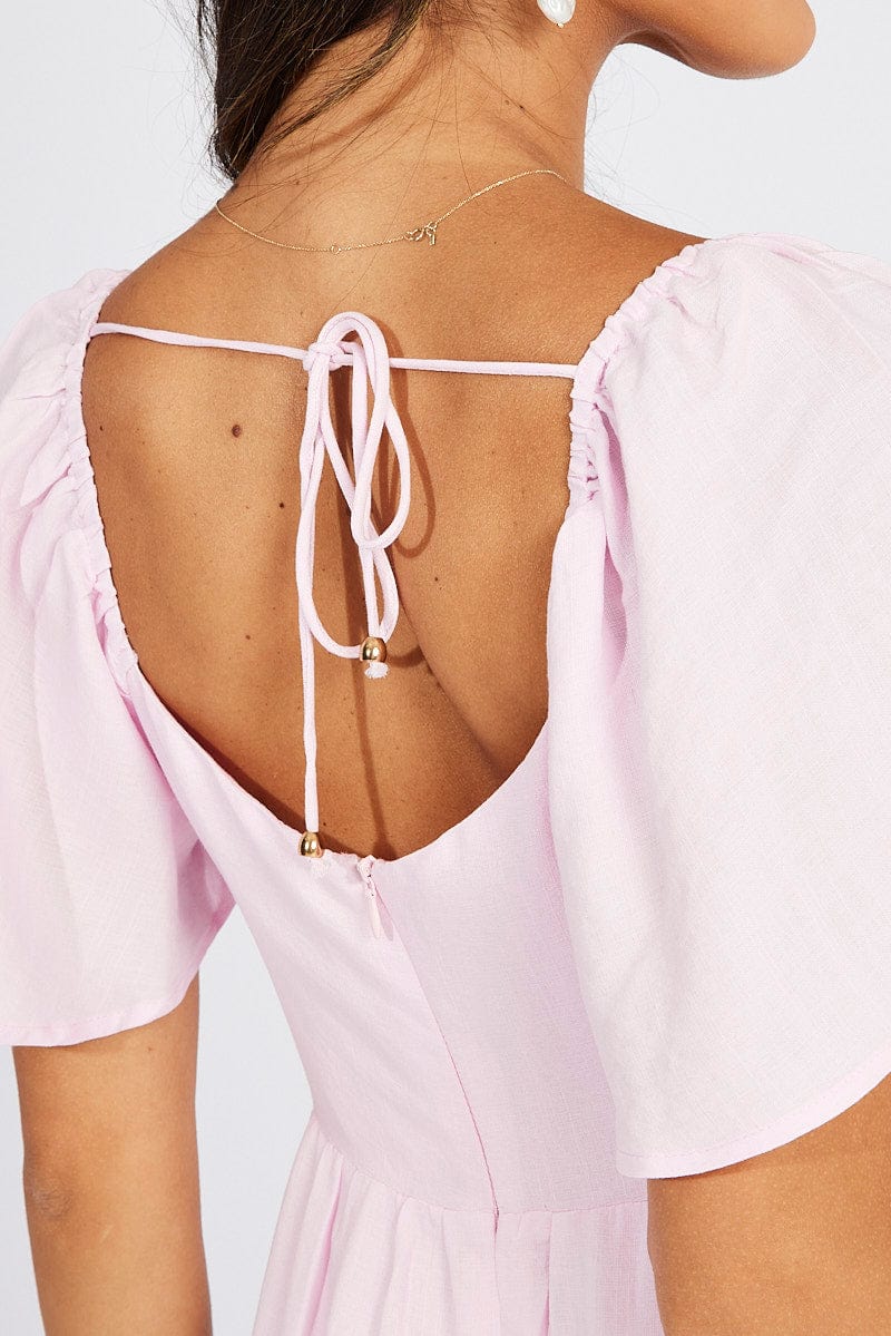 Pink Maxi Dress Square Neck Tiered