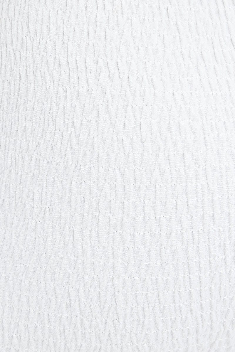 White Embroidered Sleeves Shirred Bodycon Dress