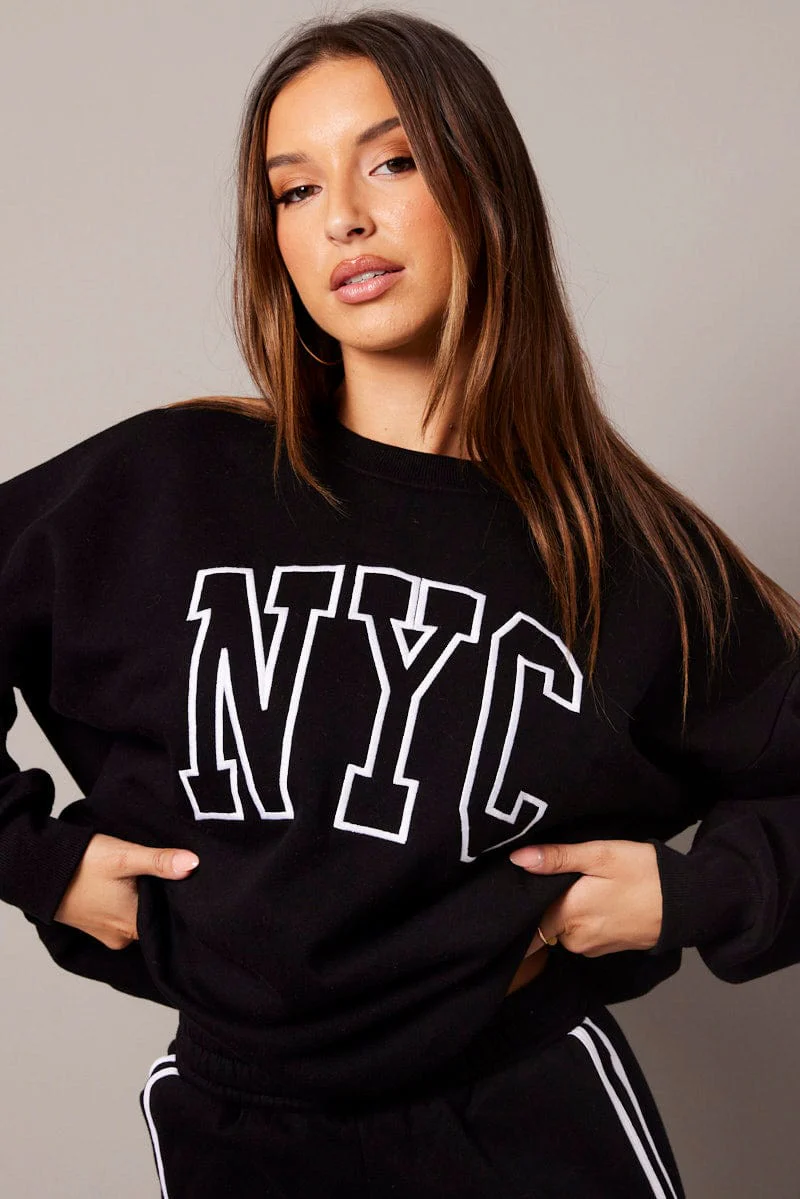 Black Graphic Sweater Long Sleeve