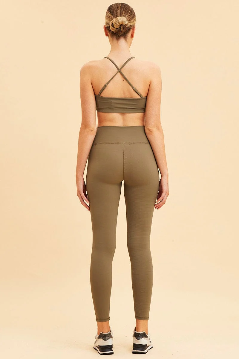 Green Rib Legging Active Stretch Full Length