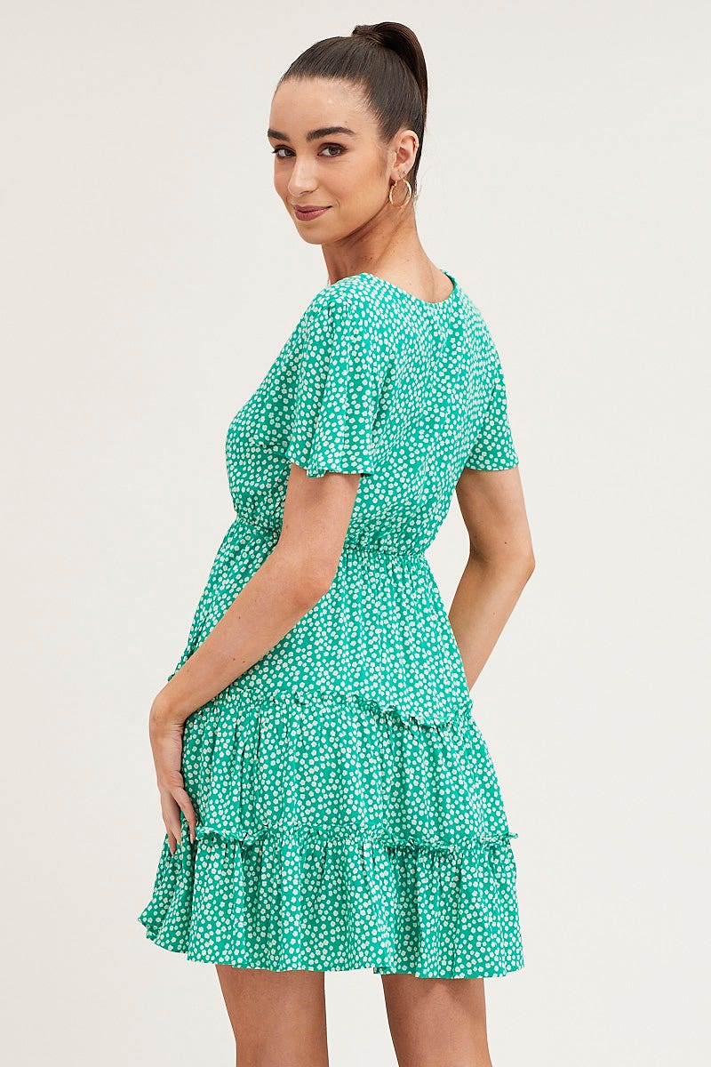 Print Skater Dress Short Sleeve Mini