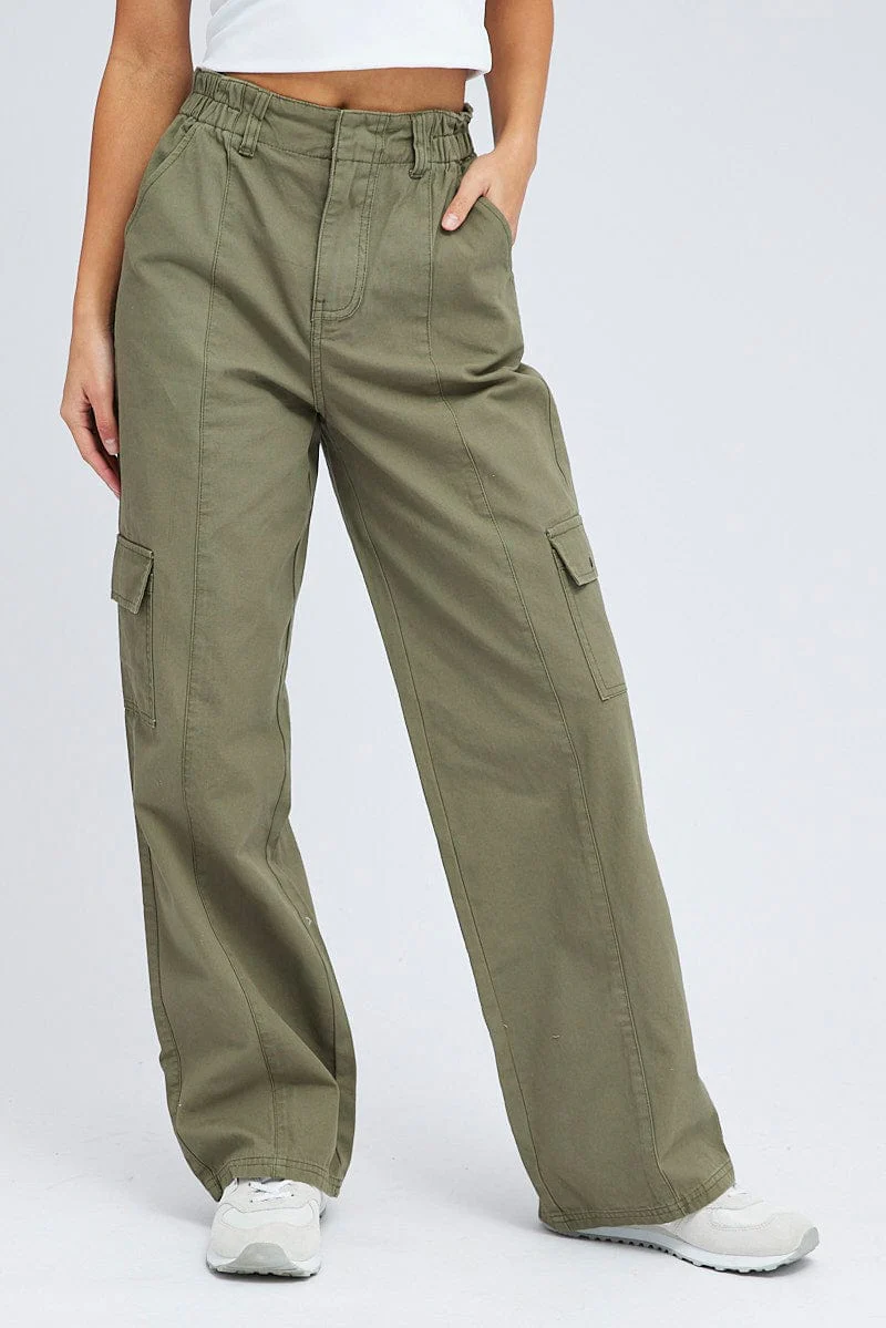 Green Cargo Pants Mid Rise