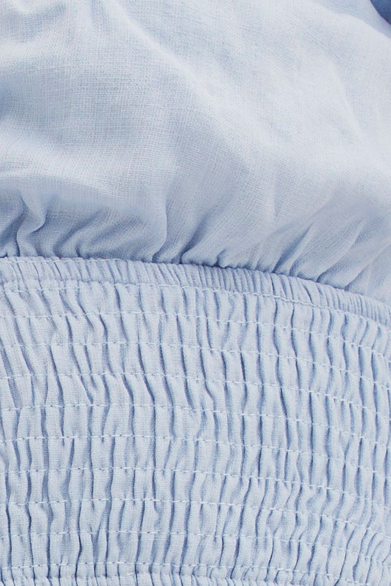 Blue Keyhole Top Short Sleeve Crop Sweetheart Neckline