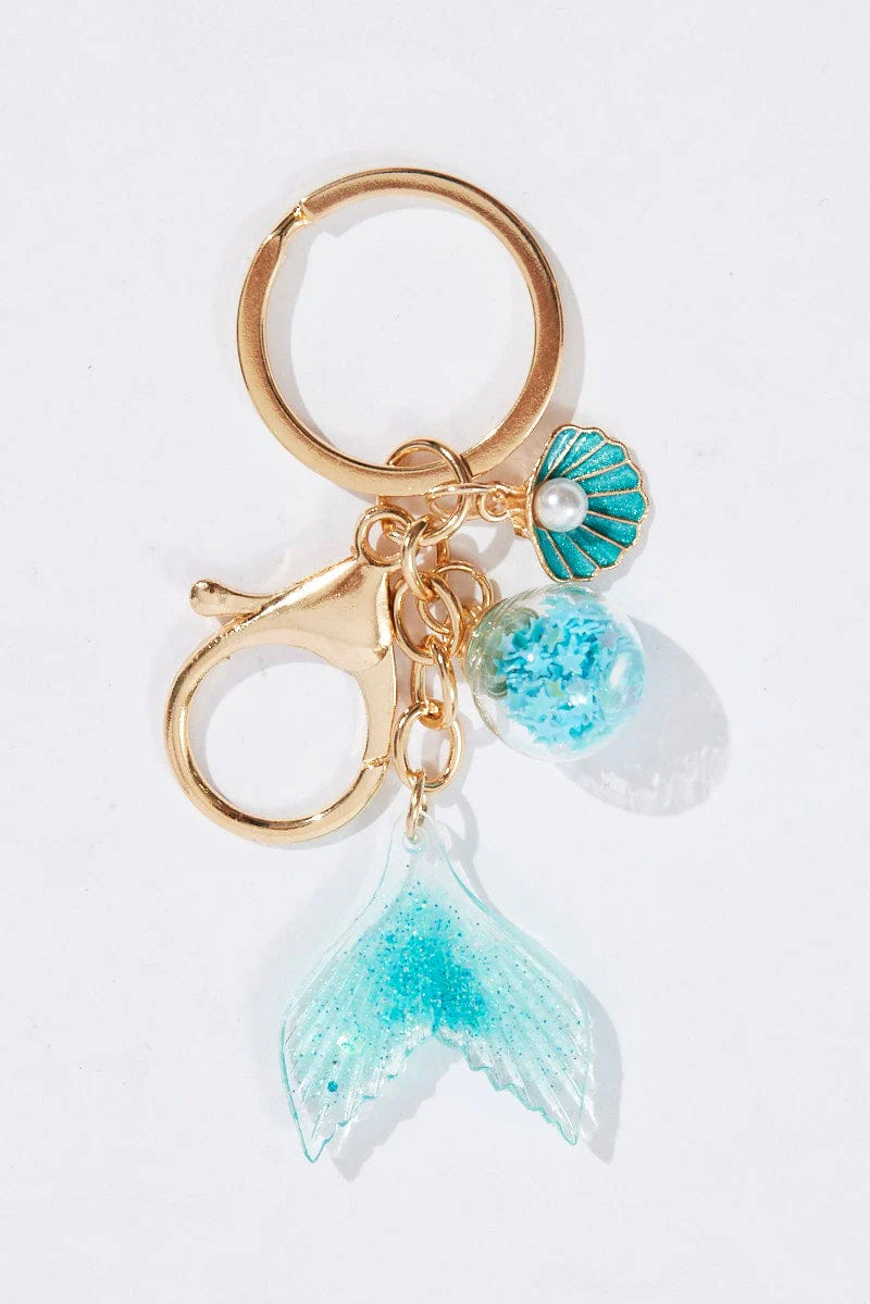 Blue Fish Tail and Shell Keyring