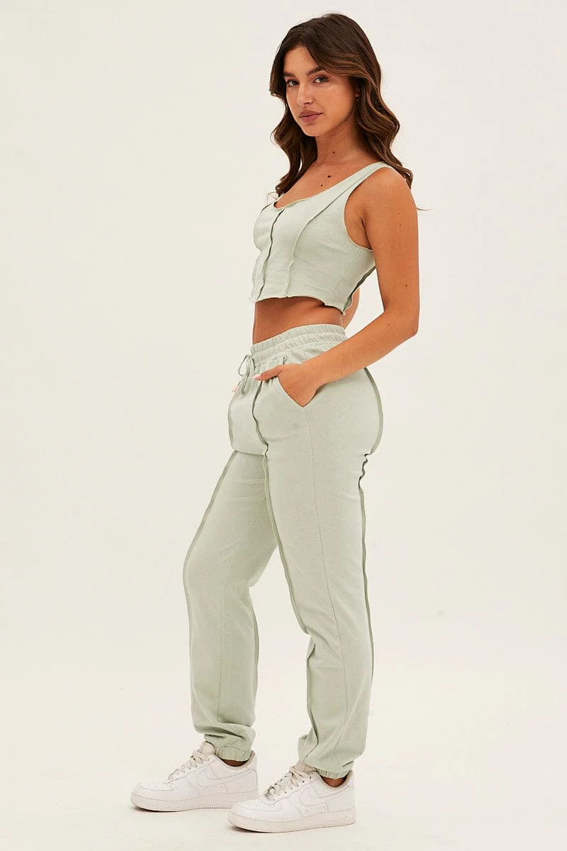 Green Crop Singlet Loungewear Set