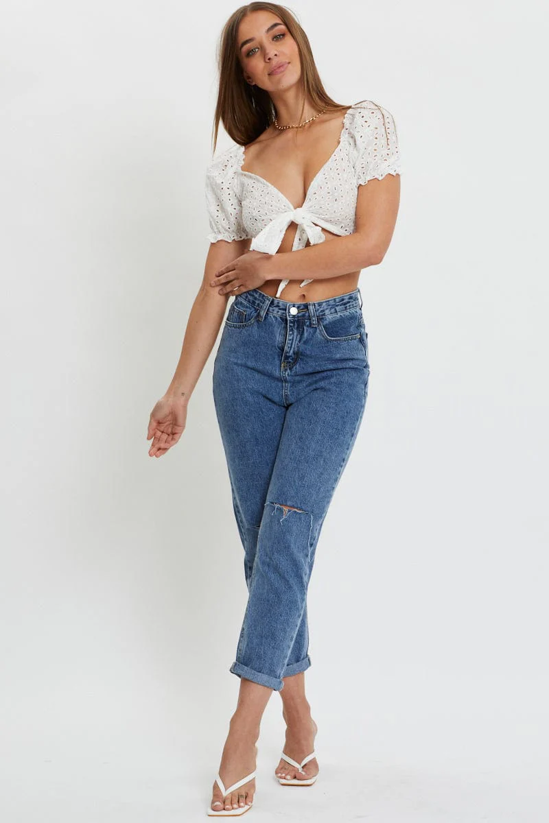 White Puff Sleeve Top Short Sleeve Crop