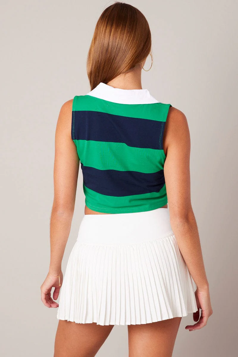 Green Stripe Cropped Top Sleeveless
