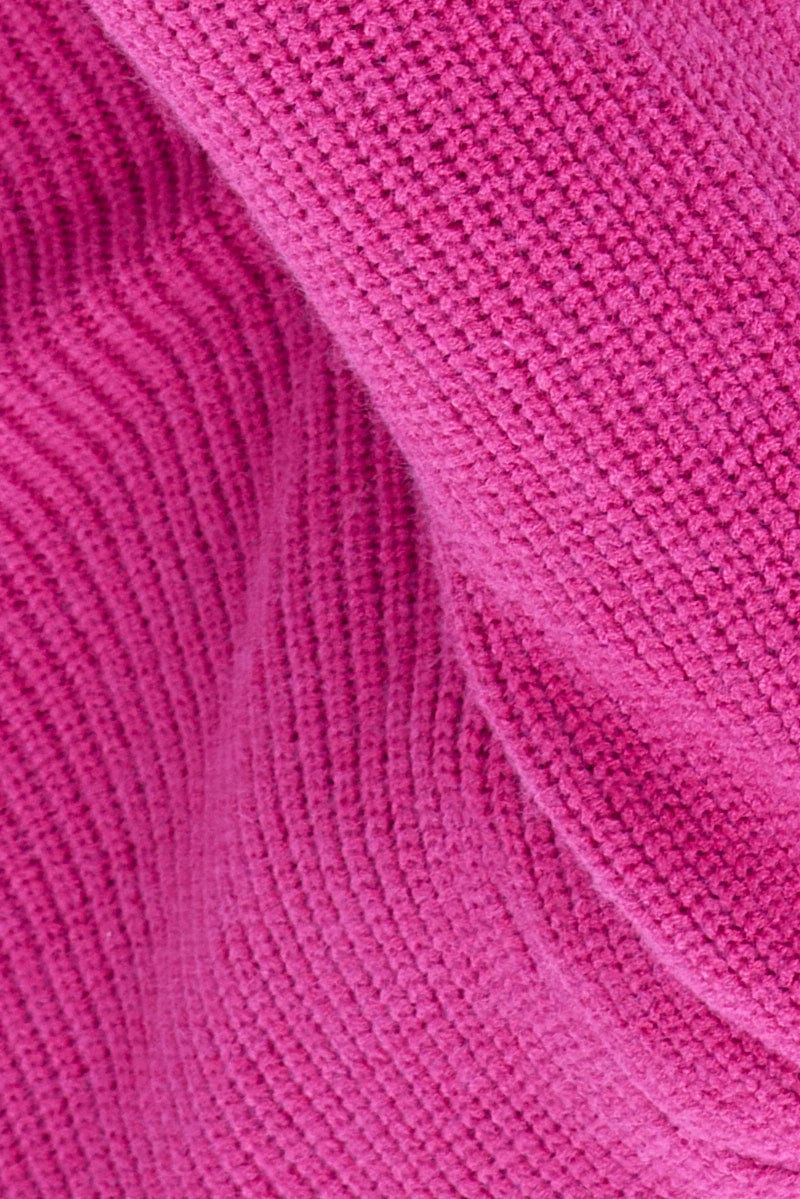 Pink Knit Top Square Neck Long Sleeve Crop