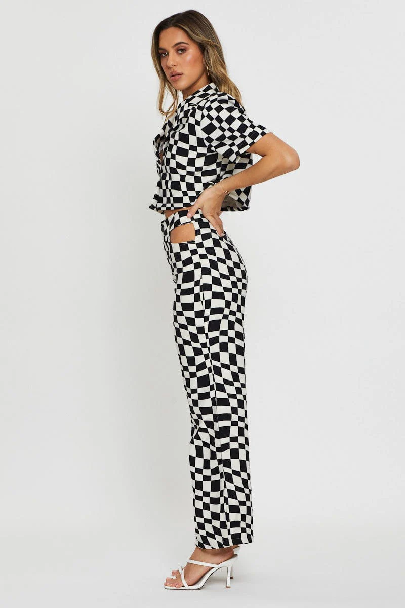 Check Pants Wide Leg