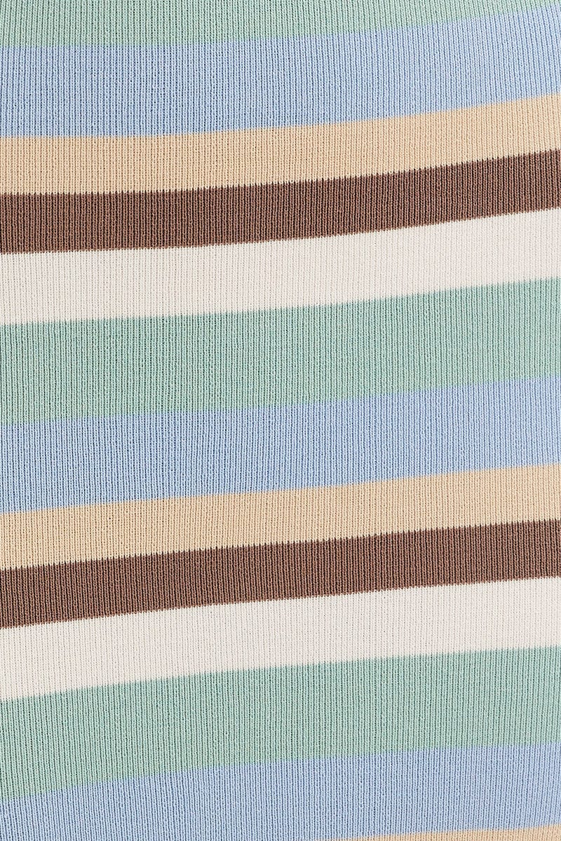 Blue Stripe Bodycon Dress Midi Sleeveless Knit