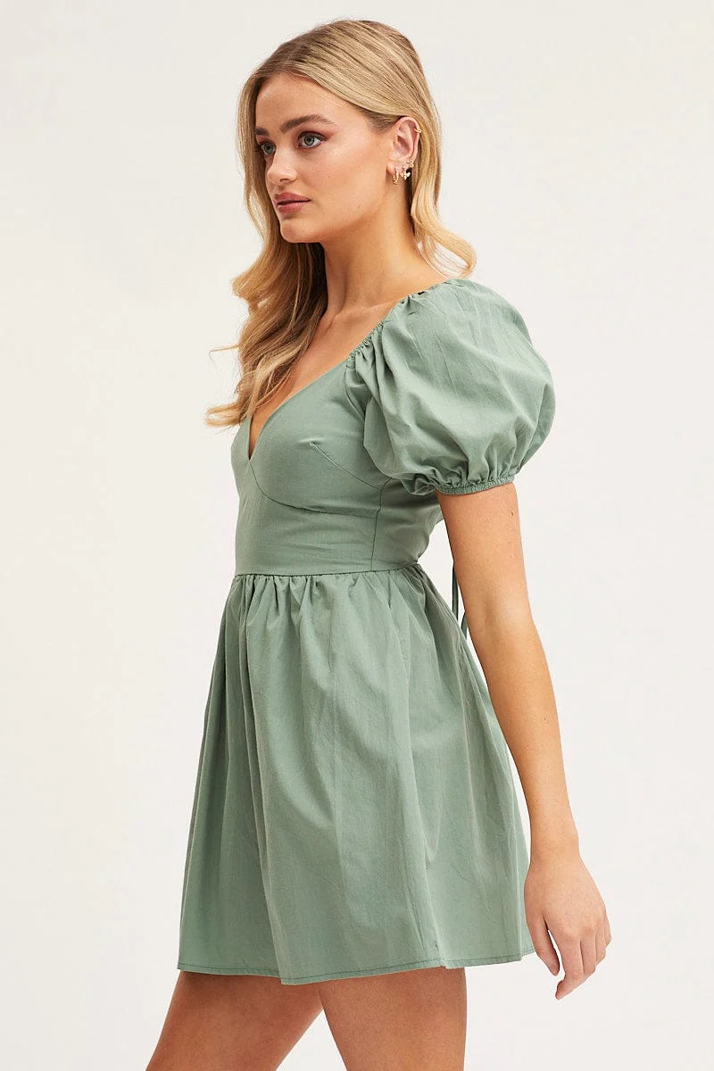 Green Mini Dress Short Sleeve