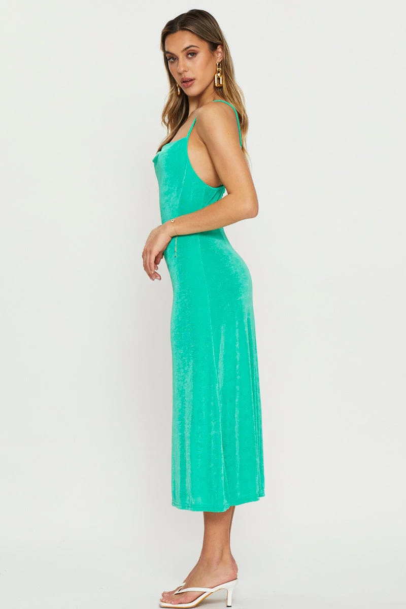 Green Midi Dress Cowl Neck
