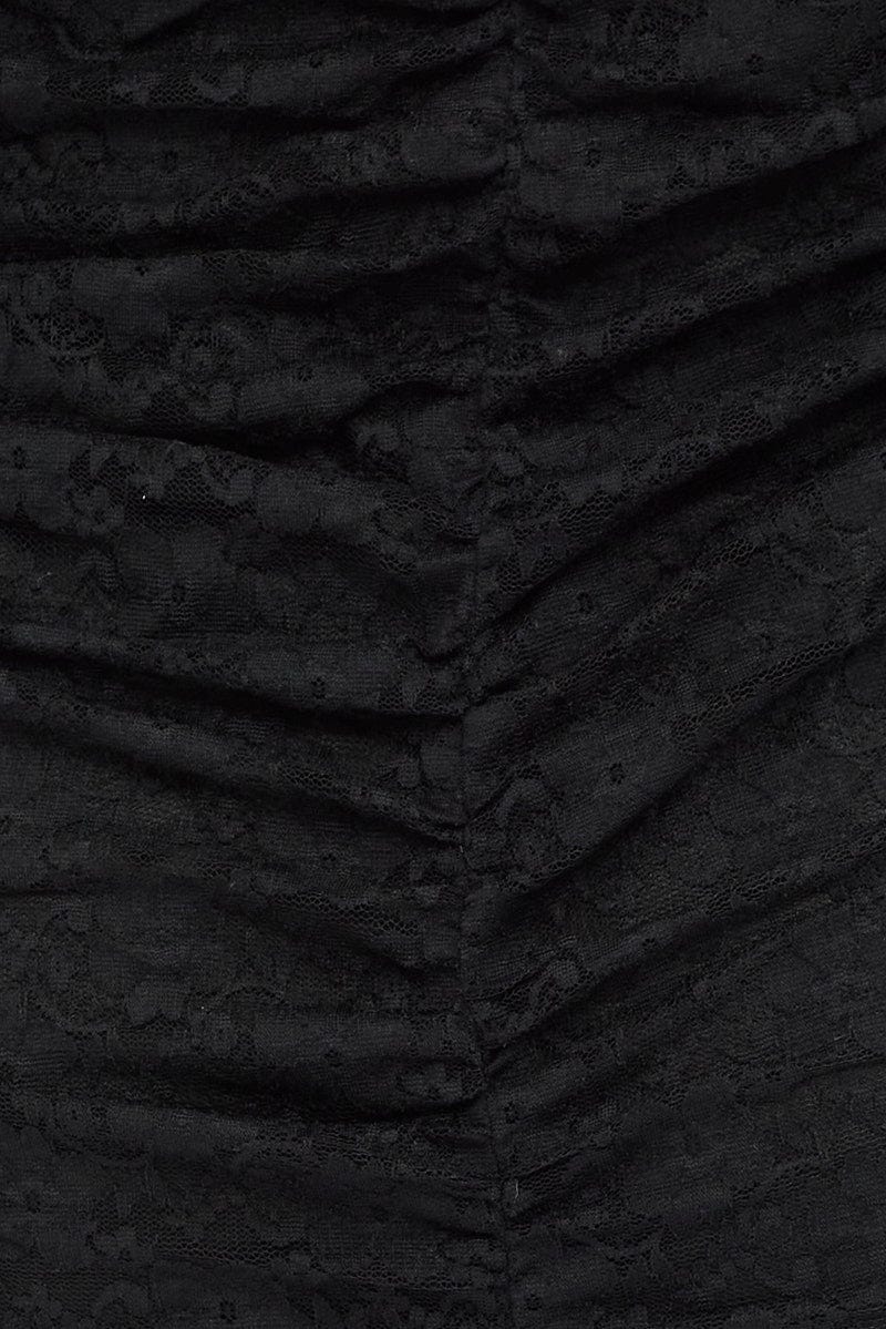 Black Bodycon Dress Sleeveless Ruched Mini Lace