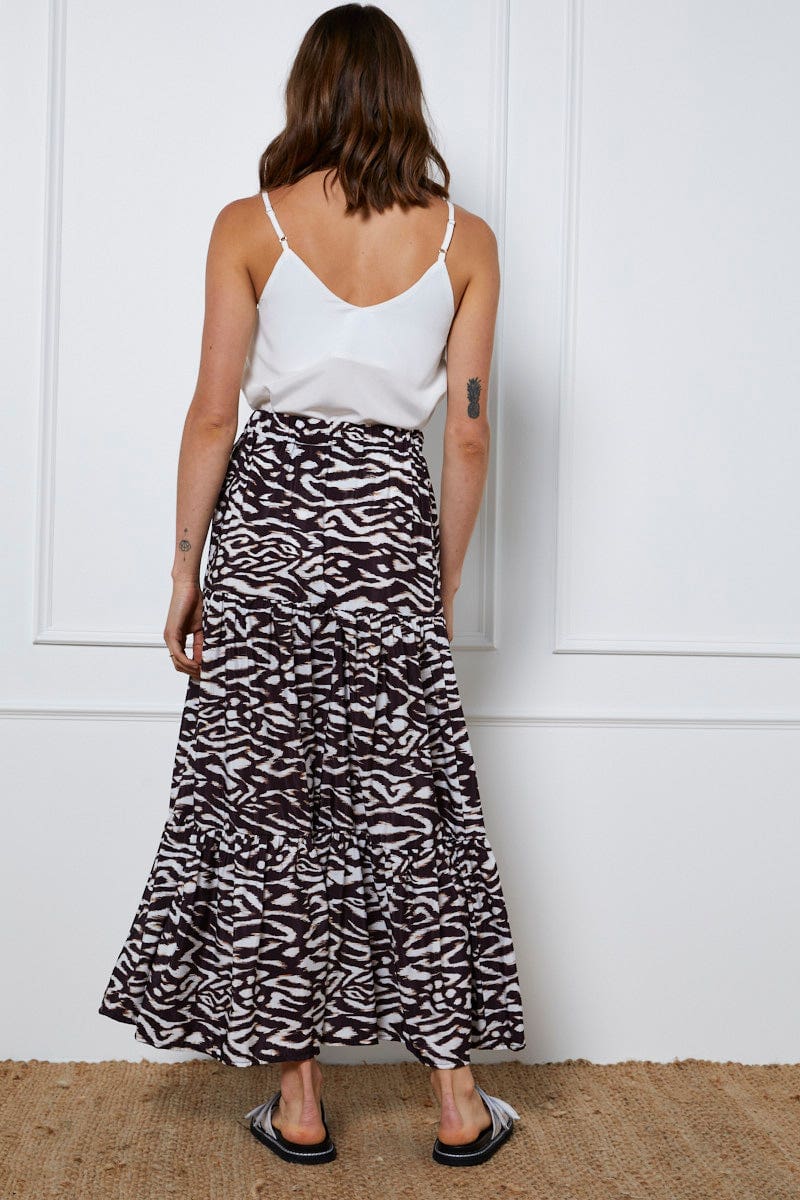 Print Tiered Maxi Skirt