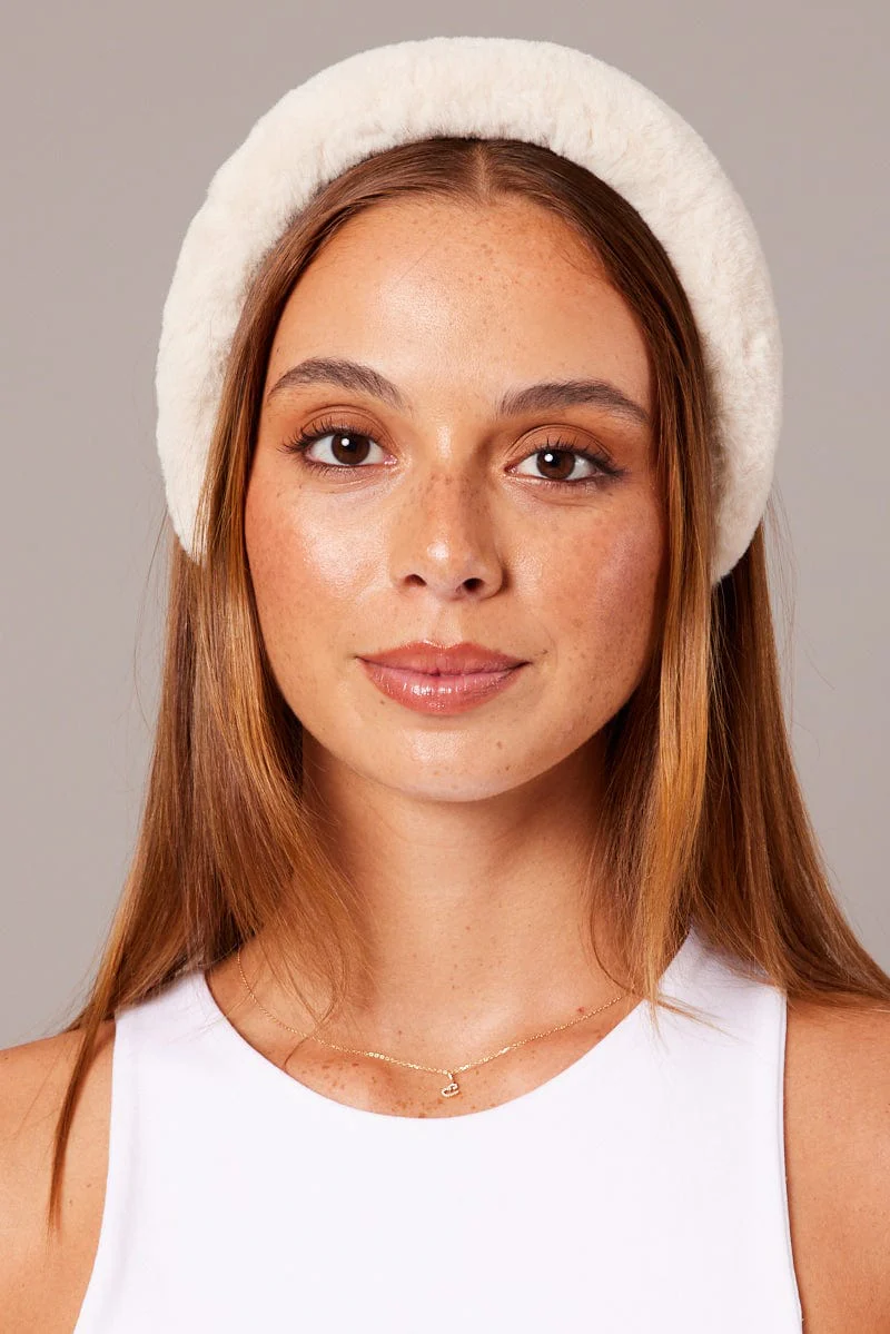 White Faux Fur Headband Hairband