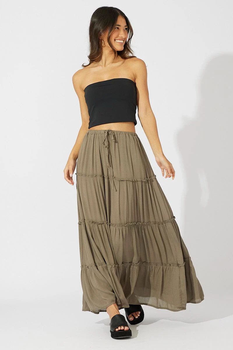 Green Maxi Skirt Tiered