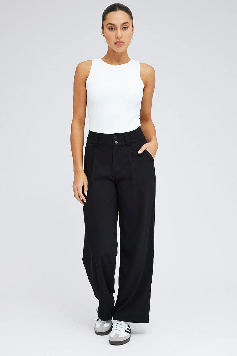 Black Wide Leg Pants High Rise
