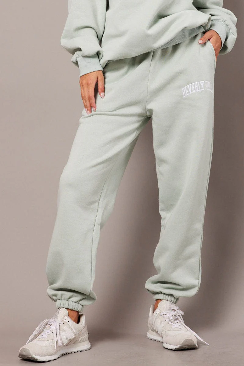 Green Track Pants High Rise
