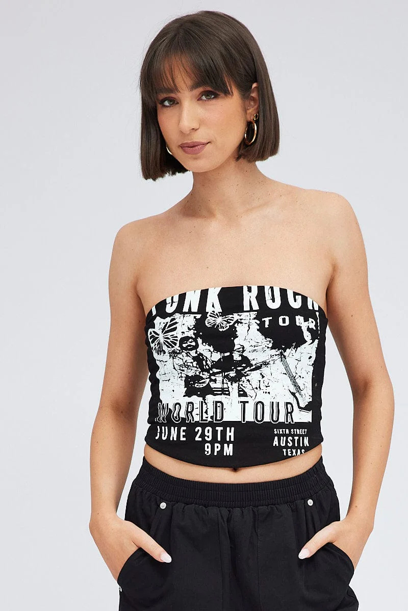 Black Graphic Boobtube Strapless
