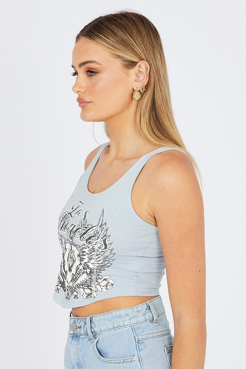 Blue Graphic Singlet Top