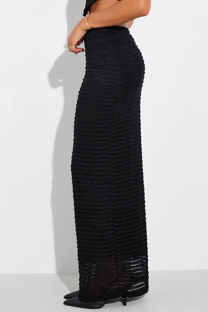 Black Maxi Skirt High Rise Textured Fabric