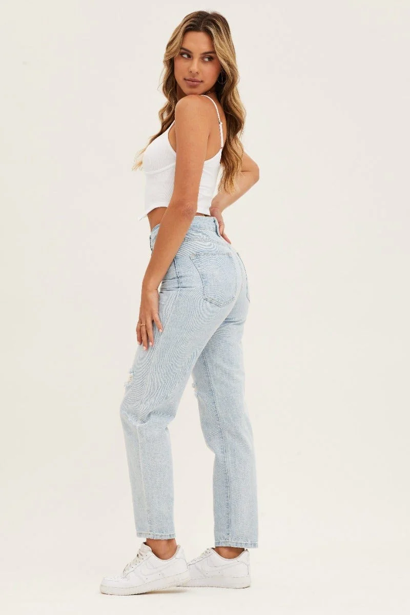 Blue High Rise Mom Denim Jeans