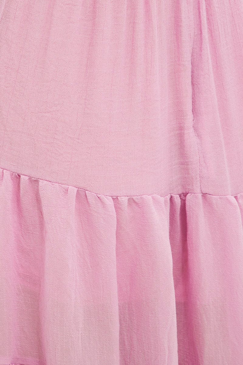 Pink Midi Dress Short Sleeve V-Neck