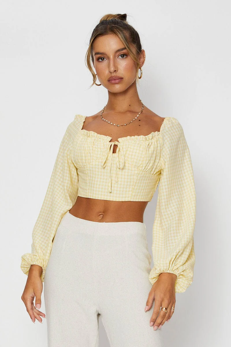 Check Crop Top Long Sleeve