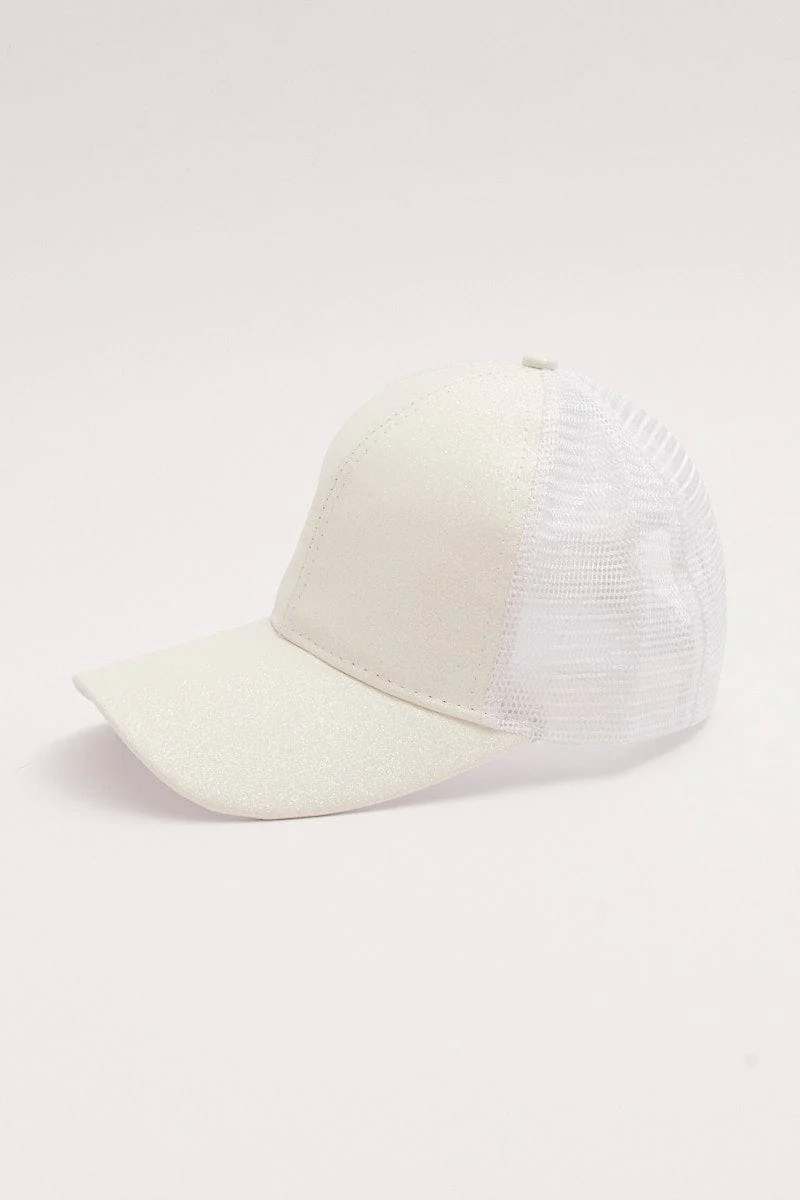 White Glitter Trucker Cap