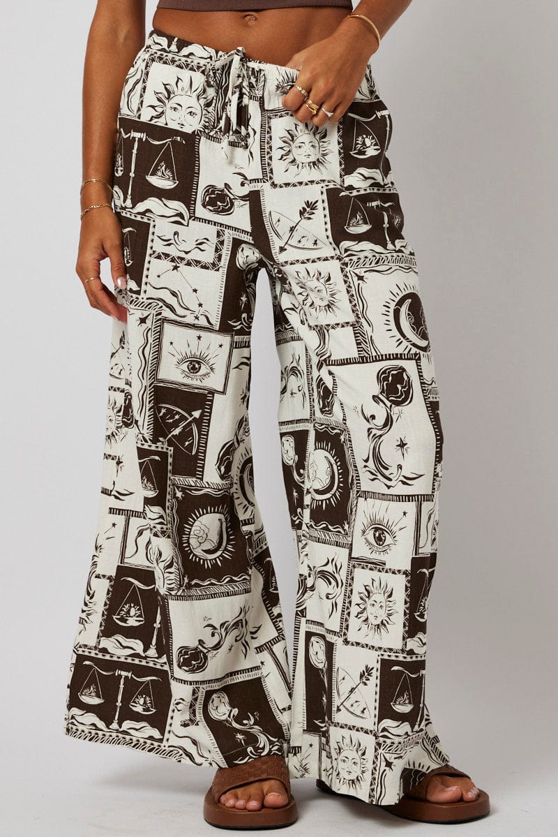 Black Abstract Wide Leg Pants High Rise