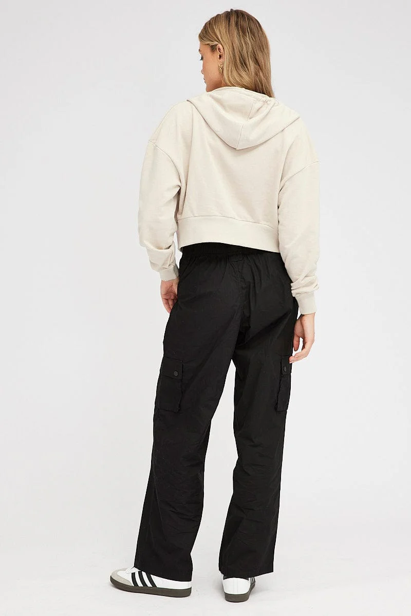 Black Cargo Pants Mid Rise