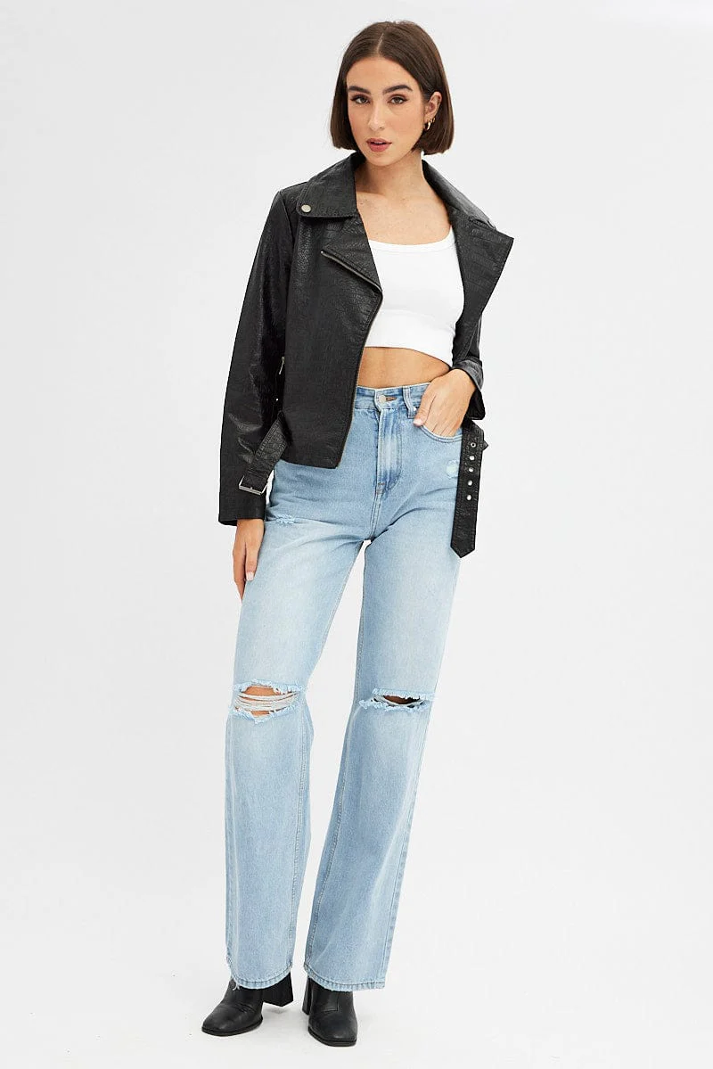 Black Faux Leather Jacket Long Sleeve